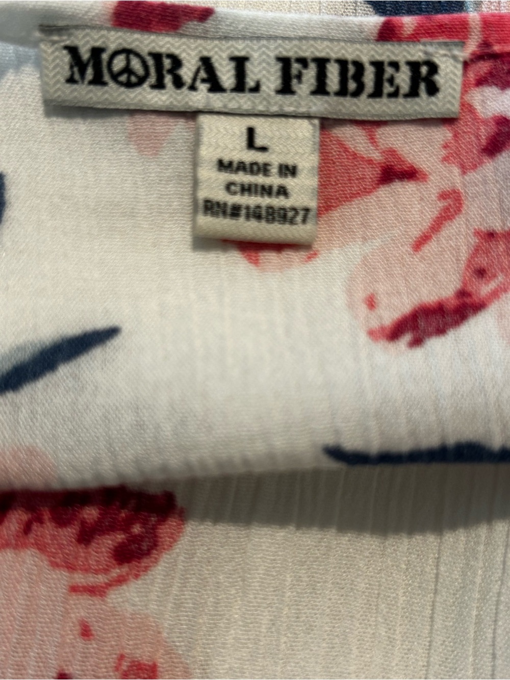 Moral Fiber White Kimono Cardigan with Pink Floral Print Size Large - Picture 7 of 8